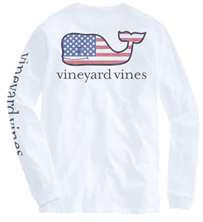 vineyard vines Women's Flag Whale Long-Sleeve Pocket Tee, White Cap, XS