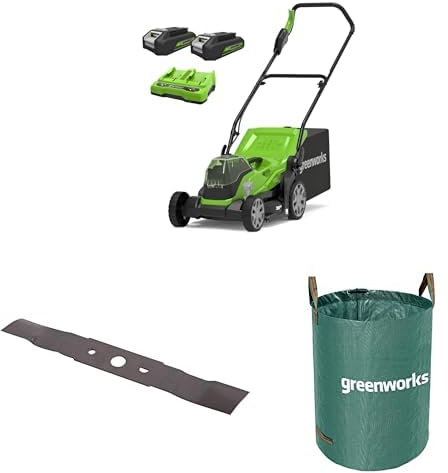 Greenworks 48V (2x24V) 48V(2x24V) Tagliaerba a Batteria, Ampiezza di Taglio 36cm, CON Due 2Ah Batterie & Caricabatterie, Garanzia 3 Anni, G24X2LM36K2X + Sacco da 120l + Lama di Ricambio da 35 cm