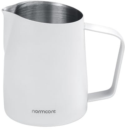 Normcore Milk Pitcher with Round Spout, Espresso Steaming Pitcher, 450 ml Milk Frothing Jug, Espresso Barista Tool, Non-stick coating White,15.2 oz