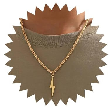 Xduargs Boho Lightning Pendant Necklace Gold Lightning Bolt Choker Necklace Vintage Thunder Lightning Necklace Adjustable Lightning Rope Chain Necklace Jewelry for Women