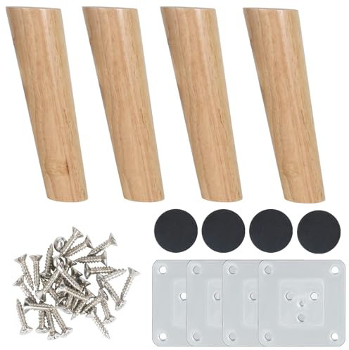 Luabue 4 Stück Tischbeine Holz 20 cm Möbelfüße Schräg Schrankfüße Möbelbeine mit Montageplatten und Schrauben für Sofa Bett Schränke Tische und Stühle