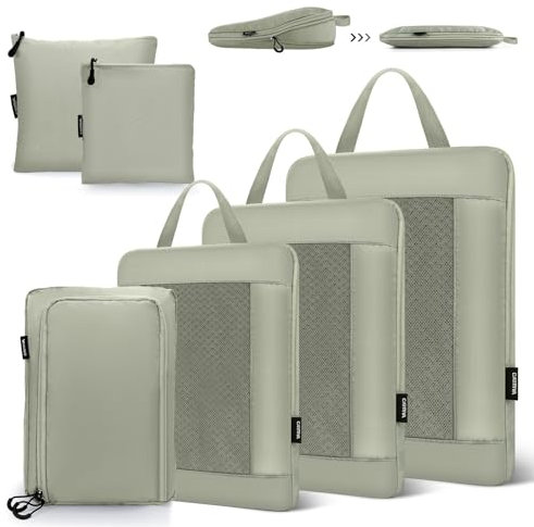 Carttiya Koffer Organizer Kompression Set, Packwürfel Set Kompression Ihres Reisegepäcks, Compression Packing Cube, Komprimierbaren Packwürfeln zur Organisation Packtaschen Set (6 Stück, Hellgrau)