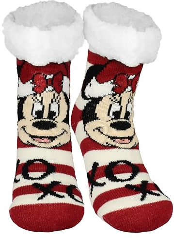 United Labels Disney Mickey Mouse Kuschelsocken für Damen, Rot Weiß, XOXO, flauschige Stoppersocken, Wintersocken, warme Socken, Hüttensocken