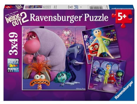 Ravensburger - Puzzles Inside Out 2 Confezioni Da 3 | Puzzle Bambini 5 Anni O Più | Regalo Bimba 5 Anni 3 X 49 Pezzi | Puzzle Bambini 21 X 21 Cm | Puzzles Perfetti Ravensburger
