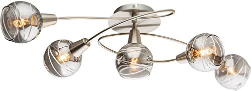 GLOBO Deckenlampe Wohnzimmer Deckenleuchte Esszimmerlampe Glas LED silber 5 flammig, Metall, 5x 4W 4x 324 lm 3000K, LxBxH 62,5x37x21 cm