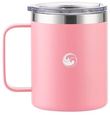 Grecale Home Goods Stainless Steel Thermal Travel Mug - Insulated Coffee Cup with Leakproof Lid and Spoon, Mug for Hot and Cold Coffee and Tea 12oz Coffee Cup Travel Mug (Pink)