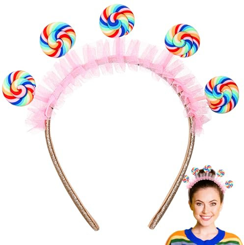 Xinnun Lollipop Stirnband Candy Hairband Lustig Lollipop Headwaer Prinzessin Fee Kopfschmuck Lollipop Kostüm Haardekoration Kreatives Kopfschmuck Lollipop Haare Hoop für Erwachsene Karnevalsparty