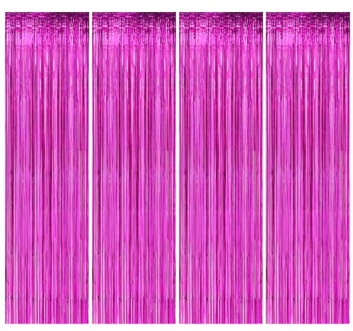 4 Pezzi Tende Metalliche per Feste Rosa Rossa,1m x 2m Tenda Compleanno,Tenda Scintillante per Feste,Tenda Sfondo Compleanno Tinsel,Tende con Orpelli per Festa,Matrimonio,Natale,Sfondo Fotografico