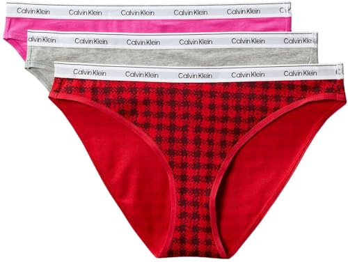 Calvin Klein Women’s 3 Pack Cotton Bikini Briefs with Stretch, Multicolor (Blotched Plaid+Adrenaline Rush/Blac), S