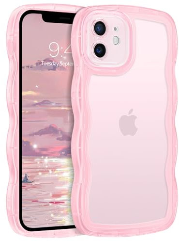 DUEDUE for iPhone 12 Mini Case Clear, Cute Curly Wave Frame Shape Clear Cover Soft TPU Silicone Shockproof Protective Women Girls Phone Case for iPhone 12 Mini 5.4 2020, Pink