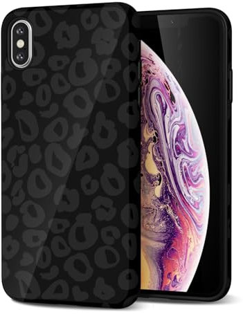 Svanove Cheetah Print Phone Case for iPhone X/XS, Girly Cute Leopard Case for Women, Luxury Trendy Retro Cool Animal Print Design, Aesthetic Pattern Y2k Slim Hard Shell Plastic Cover, Black