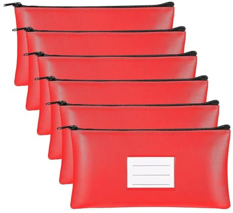 Qusedwey 6PC-Geldbeutel mit Reißverschluss, Sicherheits-Bankeinzahlungsbeutel, Geldbeutel, Quittungshalter für Bargeld, Münzen, Kosmetik, Papiergeld, Werkzeug, Ca. 28 X 16 cm