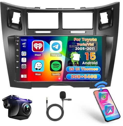 Roinvou 2+64G Schermo Radio per Toyota Yaris/Vizi 2005-2011 Wireless CarPlay Android Auto, Android Autoradio 9 Pollici Stereo Auto Wi-Fi GPS Bluetooth EQ FM/RDS SWC Telecamera Posteriore