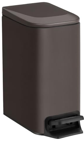 TIPGO Schmaler Badezimmer-Mülleimer mit Deckel, sanft schließend, Trittpedal, 6 Liter Edelstahl-Mülleimer, kleine Mülltonnen für Schlafzimmer, Büro, Küche (braun)