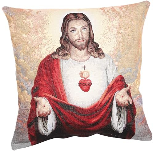 Kissenhülle 45x45 cm aus Gobelin – Jesus, Zierkissenbezug, Vintage | Dekokissen-Bezug mit verdecktem Reißverschluss, beidseitig gewebt, waschbar 30 °C – für Sofa, Sessel & Bett