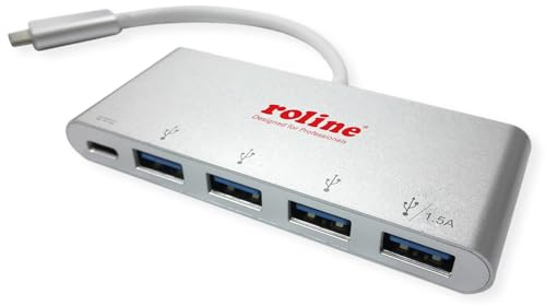 ROLINE USB 3.2 Gen 1 Hub, 4fach, Typ C Anschlusskabel, mit 1 PD-Port