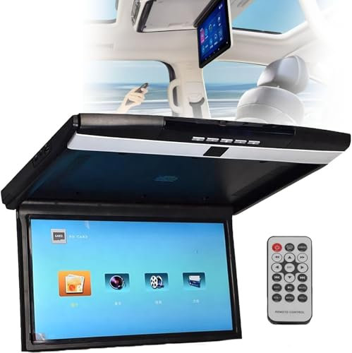 YANGYMM Car Roof Mount Monitor 17.3 Inch, 1080p Full Viewing Ceiling Hd Digital Tv Car Stereo Player, Portable Tv Hd Lcd Screen, With Hdmi, Usb, Sd, Ir, Fm,With Remote Control,Grey