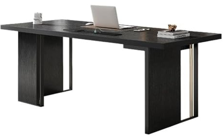 ZENGXJYCQINGJIANG Gaming Desk Modern PC Desk Workstation with Drawer, Black Oak-grain Finish Writing Table with Charging Station for Home Office