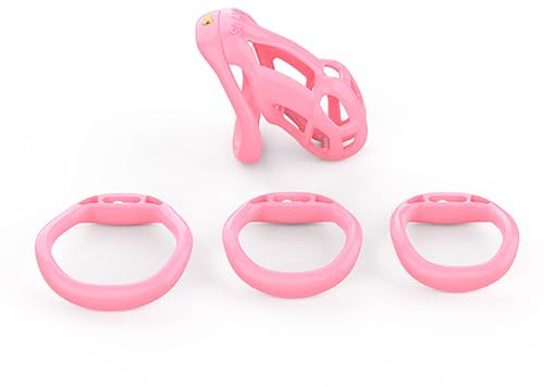 Breathable Chastity Cage Men with 4 Curved Thickened Rings 3D Resin Chastity Cage Men with Invisible Lock SM Slave Sex Toy & Accessories (L)