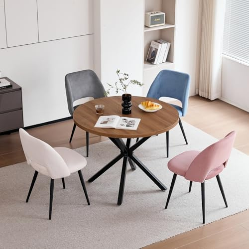 JZGORC Esstisch und Stuhlset, 100 cm Runder MDF Esstisch, 4 Gepolsterte Küchenstühle aus Cord mit Hohlrückenlehne, für Esszimmer, Wohnzimmer, Küche (Dunkel + Kombination 1)