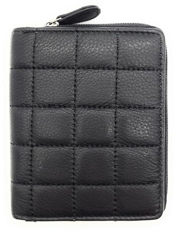 Lemasi Damen Geldbörse Echtleder Nappaleder RFID Schutz, Portemonnaie mit 6 Kartenfächern, Münzfach außen, Kleingeldfach Reißverschluss, 10x12cm kompakt, 90g leicht (Schwarz)