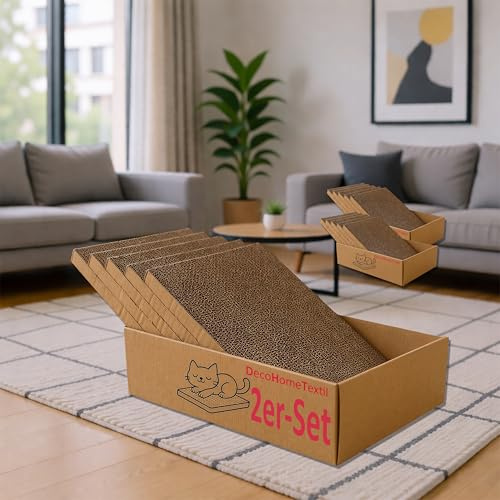 DecoHomeTextil Kratzbrett für Katzen Krallen Kiste mit je 5 Brettern 2X 5er-Set Kratzpappe beidseitige Kratzmatte Krallenpflege 44 x 29,5 x 13 cm