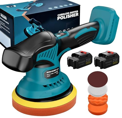 Yofuly Akku Autopoliermaschine 6 Zoll, 8 Stufen Orbital Polierer Set mit 2x 2000mAh Akkus, Exzenter Poliermaschine geeignet für Makita 18V Akkusystem, für Autodetaillierung