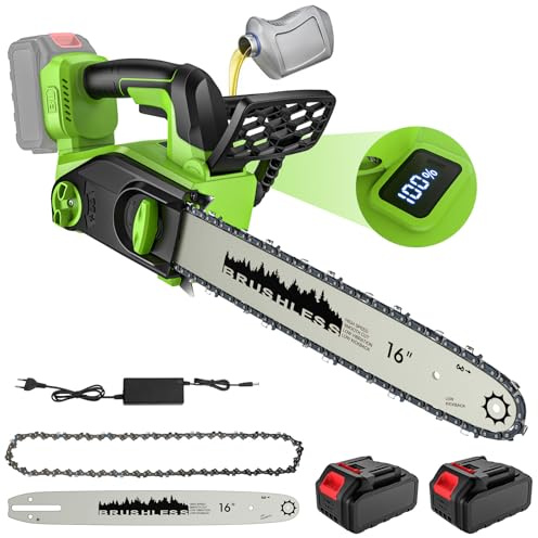 Motosega a Batteria 16 Pollici, Motosega Elettrica 2200W con 2 x 4.0Ah, Motore Brushless, Sistema di Doppia Protezione, Lubrificazione Automatica, Sistema di Autolubrificazione, Display LED per