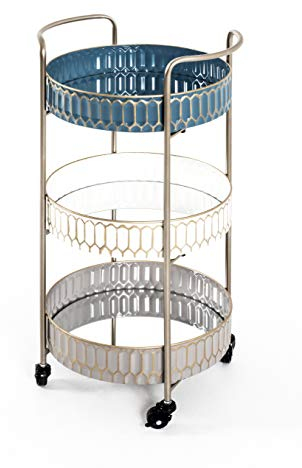 HAKU Möbel Servierwagen Creme, Gold, Petrol, Taupe, Metall - Maße: B 40 cm x H 77 cm x T 36 cm, Style: Art Deco