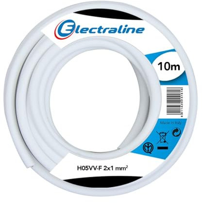 Electraline 11421 H05VV-F Cavo per Prolunghe, Sezione 2x1 mm, Lunghezza 10 m, Bianco