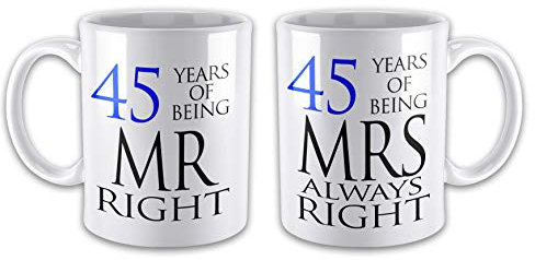 Pair of Mr Right & Mrs Always Right Anniversary (45th Sapphire) Novelty Gift Mugs