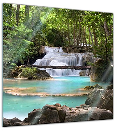 Bilderdepot24 Glasbild - Wasserfall im Wald - 30x30 cm - Deko Wandbild aus Glas - Moderne Glasbilder - Echtglas Foto