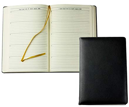 DELMON VARONE - 5 Jahres Kalender immerwährend gebunden Boxcalf Leder schwarz - Organizer Terminplaner (1 Tag 1 Seite) - Buchkalender mit Tagesübersicht - Notizbuch Planer im Hardcover Einband