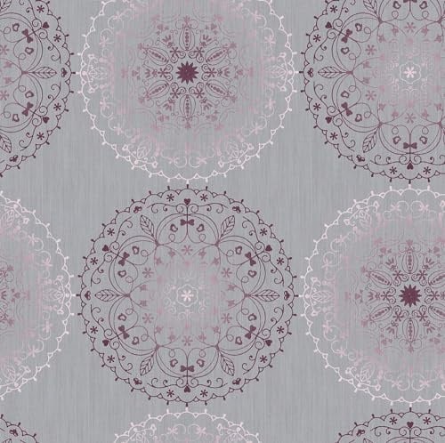 d-c-fix Wachstuchtischdecke Charlene grau 150 cm rund | Tischtuch im Vintage-Stil für den Küchen-, Ess- oder Gartentisch – lebensmittelecht, abwaschbar & wasserdicht