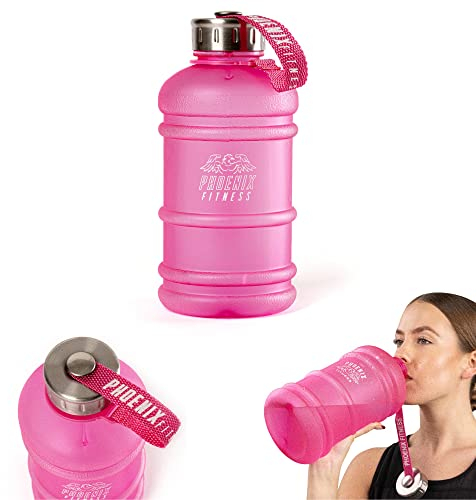 Phoenix Fitness Water Bottle - 1L Drinks Bottle with Leakproof Cap and Carry Strap - Lightweight Bottle for Sports, Gym & Travel - BPA Free & Non Toxic - Pink