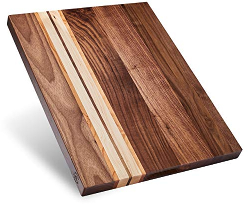 Sonder Los Angeles große mehrzweck nussbaum holz schneidebrett mit kirsche/ahorn akzente: 17x13x1.1in reversible charcuterie-board mit cracker halter (geschenkkasten)