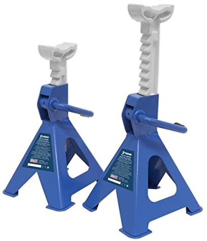 Sealey Ratchet Type Axle Stands Pair - 2 Tonne Capacity Each - BLUE Steel Base