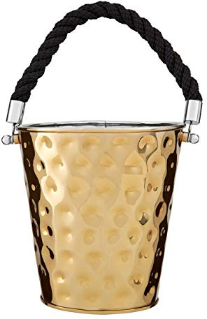 Miressa Party Bucket, Hammered Effect/Rope Handle, Gold Finish Stainless Steel, Medium