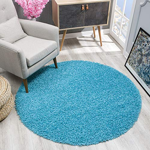SANAT Teppich Rund - Aqua Hochflor, Langflor Modern Teppiche fürs Wohnzimmer, Schlafzimmer, Esszimmer oder Kinderzimmer, Größe: 80x80 cm
