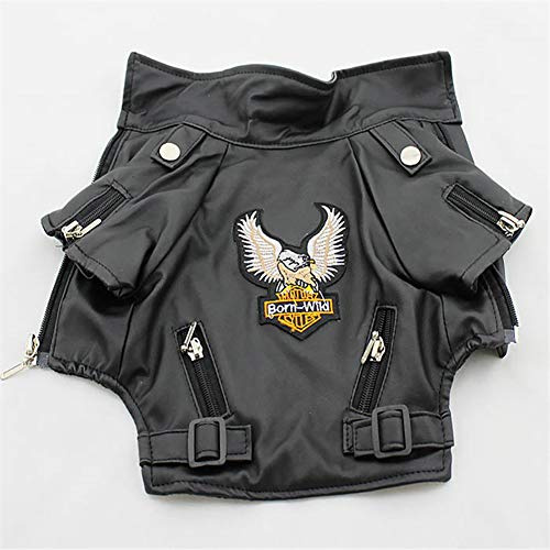 Hmpet Hund Wintermantel Pu Leder Motorradjacke Für Hund, Coole Hund Lederjacke Mantel Warme Haustierkleidung, Wasserdicht Winddicht,Schwarz,M