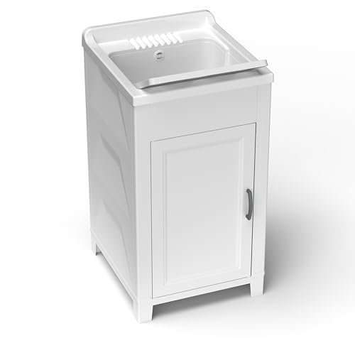 Buyly Mueble lavabo resina con puerta única, bañera con tabla de lavado de resina, interior/exterior. 45 x 50 x 85 cm
