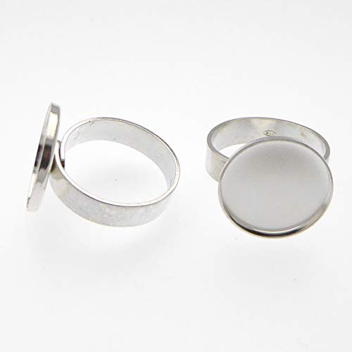 2 Stück 925 Sterling Silber Ring Rohling mit 16mm Fassung Ringgrösse verstellbar zur Schmuckherstellung