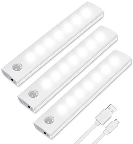 Vicloon Motion Sensor Led Lights, 3 Pack Auto On/Off Wireless Rechargeable Cabinet Night Light With Magnetic Strip for Wardrobe, Closet, Stairs