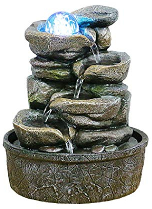 jiande 9.8 Cascading Tabletop Water Fountain with LED Lights Desktop Rockery Water Landscape Fountain Indoor Living Room Feng Shui Water Curtain Wall