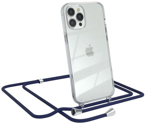 EAZY CASE Handykette kompatibel mit iPhone 12 Pro Max Handyhülle mit Umhängeband, Handykordel mit Schutzhülle, Silikonhülle, Hülle mit Band, Stylische Kette für Smartphones, Navy Blau