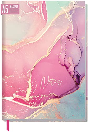 Notizbuch A5 kariert Silky Pink von Trendstuff by Häfft - 124 Seiten, 62 Blatt - ideal als Tagebuch, Bullet Journal, Ideenbuch, Schreibheft - nachhaltig & klimafreundlich