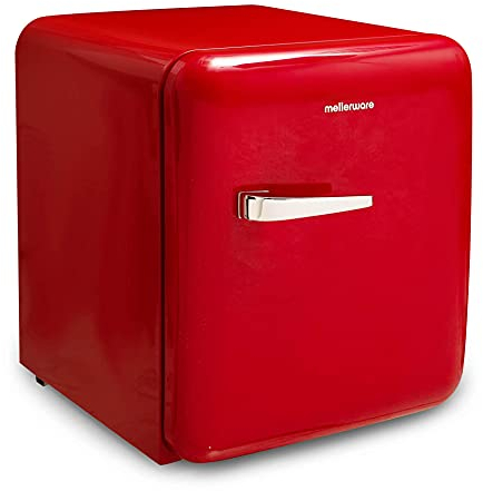 Mellerware - Mini refrigerador eléctrico Freezy! | Mini nevera 48 L | Eficiencia energética A+ | Frigorífico pequeño 50 cm alto | Apertura derecha | Compartimento latas y botellas | Rojo