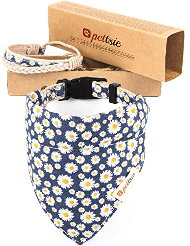 Pettsie Hundehalsband mit Bandana Tuch und Freundschaftsarmband, einstellbare Größen XS, S, M und L, tolles Geschenk für Hundeliebhaber in attraktiven Verpackung, L, Dunkelblau