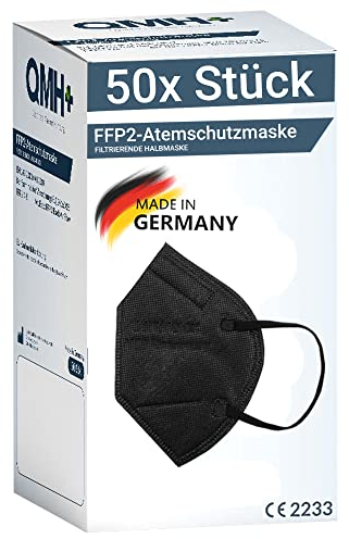 COCO BLANCO 50x FFP2 Maske CE Zertifiziert aus Deutschland I 100% MADE IN GERMANY I Atemschutzmaske Partikelfiltermaske (50 Stück, schwarz)