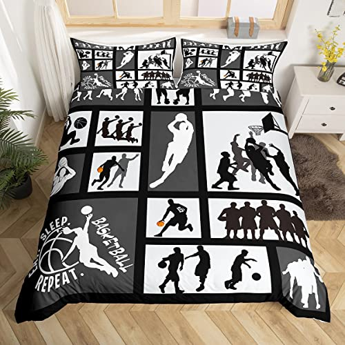 Basketball-Bettwäsche-Set für Jungen, Einzelbett, Basketball, Wettkampfspiele, Kinder-Bettwäsche-Set für Jugendliche, Männer, Sportthema, Bettwäsche-Set, geometrisch, Schlafzimmerkollektion, 2-teilig